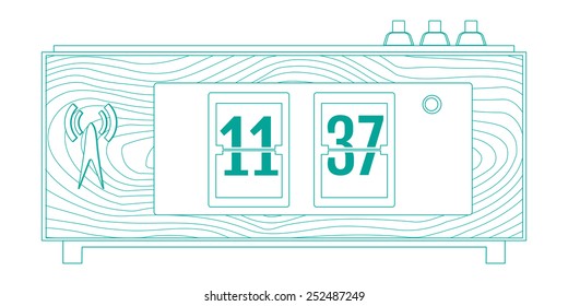 vector illustration of wooden flip clocks, line icon