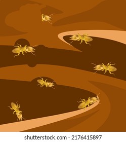 Vector illustration, wooden furniture eaten by termites, scientific name Isoptera.