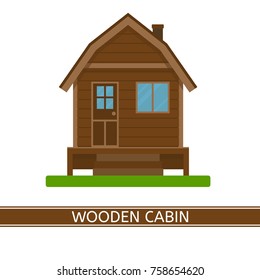 Vector illustration of a wooden house. Cute cabin isolated on white background. Country house in flat style