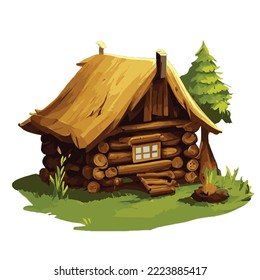Vector illustration of wooden hut, tiny house
