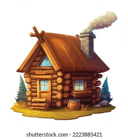 Vector illustration of wooden hut, tiny house