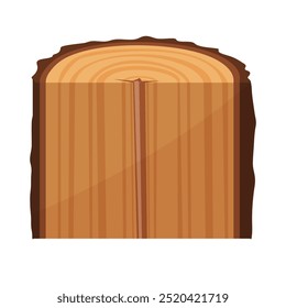 Eine Vektorgrafik einer Holzstamm-Halbscheibe mit abgenommenem Schnitt, die eine detaillierte Holztextur zeigt.