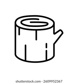 A vector illustration of a wooden log icon in outlined style, isolated on a white background. Ideal for nature, forestry, camping, construction, and rustic-themed designs.