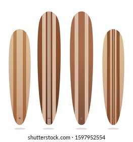 vector illustration of wooden long surf board set