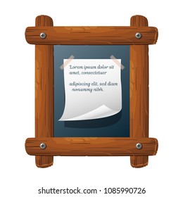 Vector Illustration. Wooden made frame and a desk for writing with a screws and paper for your text.