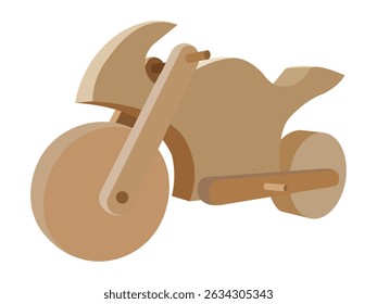 Ilustração vetorial de um brinquedo de motocicleta de madeira com formas simples e cores suaves
