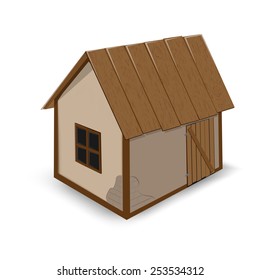 Vector illustration of wooden old  house isolated on white background