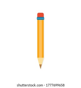 Vector illustration of a wooden pencil with a rubber eraser. Sharpened tool for office, drawing work, school tool, creativity, idea, education and design symbol. Isolated pencil in a flat style.