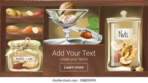 Vector illustration of a wooden rack with nuts
