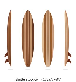 Vector illustration of wooden retro surf board with side view.