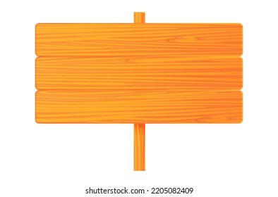 Vector illustration of wooden road sign isolated on white background. Brown wooden board icon in cartoon style. Realistic signpost. Empty wooden banner.