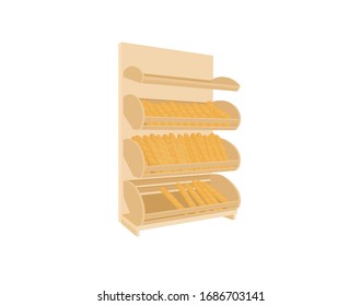 Vector illustration of a wooden shelf with bread on a white background