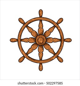 vector illustration of wooden ships wheel