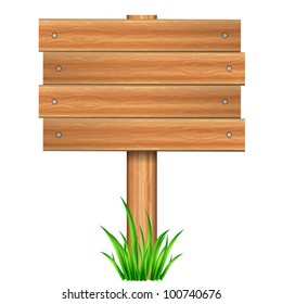 Vector illustration of wooden sign in grass