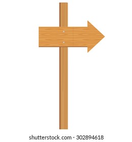 Vector Illustration Of Wooden Sign Post. Empty Direction Post