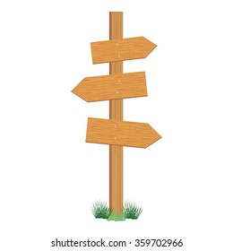 Vector illustration of wooden sign post. Empty direction post