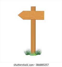 Vector illustration of wooden sign post. Empty direction post