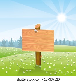 Vector illustration. Wooden signpost.