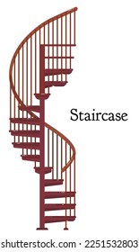 vector illustration of wooden stair case on white background. Interior wooden stairs with handrails and steps for interiors and architecture.