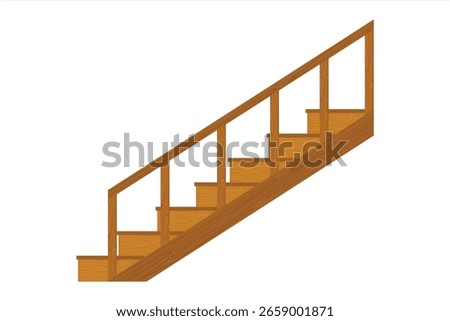 Vector illustration of a wooden staircase with railing, shown from the side. Simple and clean design, suitable for architectural, construction, or interior design themes.