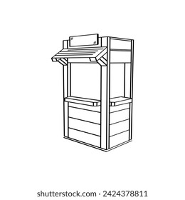 Vector illustration of wooden standing container. Black and white line art. 