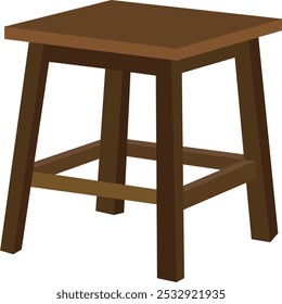 vector illustration of a wooden stool. Brown wooden stool isolated on white background.Wooden furniture icon clipart