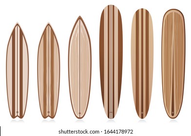 Vector illustration of wooden surfboards collection.