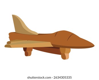 Vector illustration of a wooden toy airplane with simple shapes and natural colors
