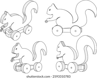 vector illustration of a wooden toy car design, animal squirrel using wheels