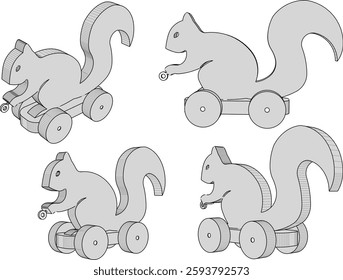 vector illustration of a wooden toy car design, animal squirrel using wheels