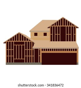 Vector Illustration Wooden Unfinished House Construction. House Icon