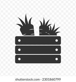 Vector illustration of wooden vegetable basket icon in dark color and transparent background().