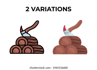 Vector illustration of woods icon. Three woods with axe use 2 variations flat and lineal color