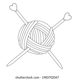 Vector illustration of wool and knitting needles with heart 