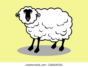 vector illustration of wool sheep with black face and feet 