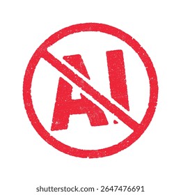 Vector illustration of the word AI in crossed circle in red ink stamp