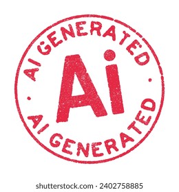 Ilustración vectorial de la palabra AI generada en el sello redondo de tinta roja