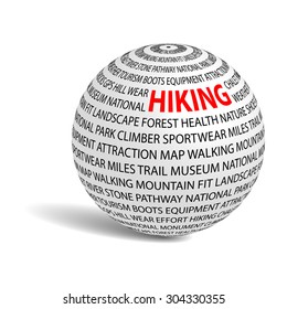 Vector illustration of word ball, main theme hiking