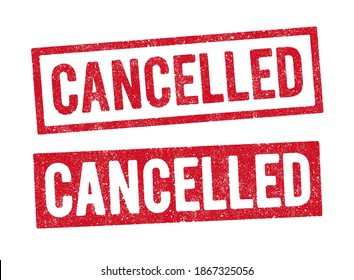 Vector illustration of the word Cancelled in red ink stamp in two different styles