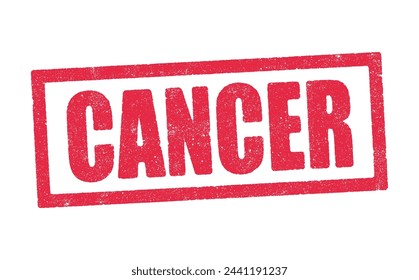 Vector illustration of the word Cancer in red rectangular ink stamp