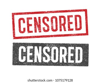 Vector illustration of the word Censored in red and black ink stamps