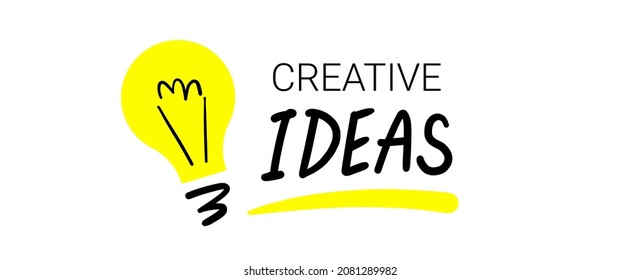 Vector illustration of word creative ideas and light bulb. Business abstract decorative background with word ideas and light bulb for business banner, poster, print
