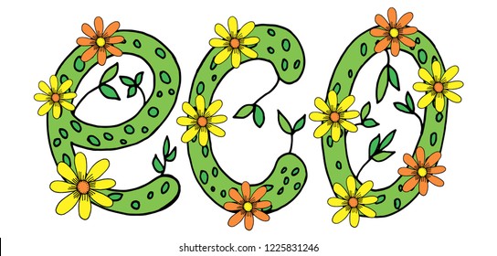 Vector illustration of the word ECO author lettering. Ecological problems.