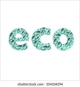 Vector illustration of the word "eco" in the drops. Letters with drops and waves - set of icons. letters of the alphabet.
