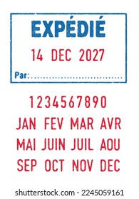 Vector illustration of the word Expedie (Sent in French language) in frame blue ink stamp with date