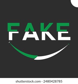 Vector illustration of the word 'Fake' with an attractive design. Under the word 'Fake', a fake smile is depicted which visually shows the contrast between its cheerful exterior and its true meaning.