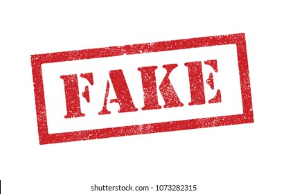 Vector illustration of the word Fake in red ink stamp