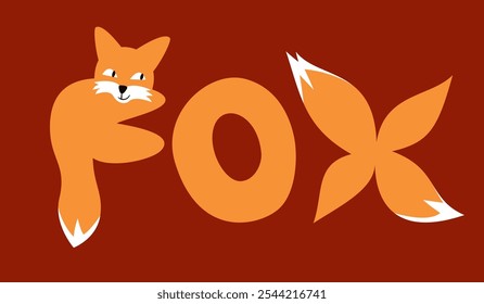 Vector illustration with the word Fox, where the fox is in the shape of the letter F