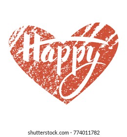Vector illustration of word Happy on red heart