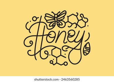 Vector illustration of the word honey. one line picture of the calligraphic word honey